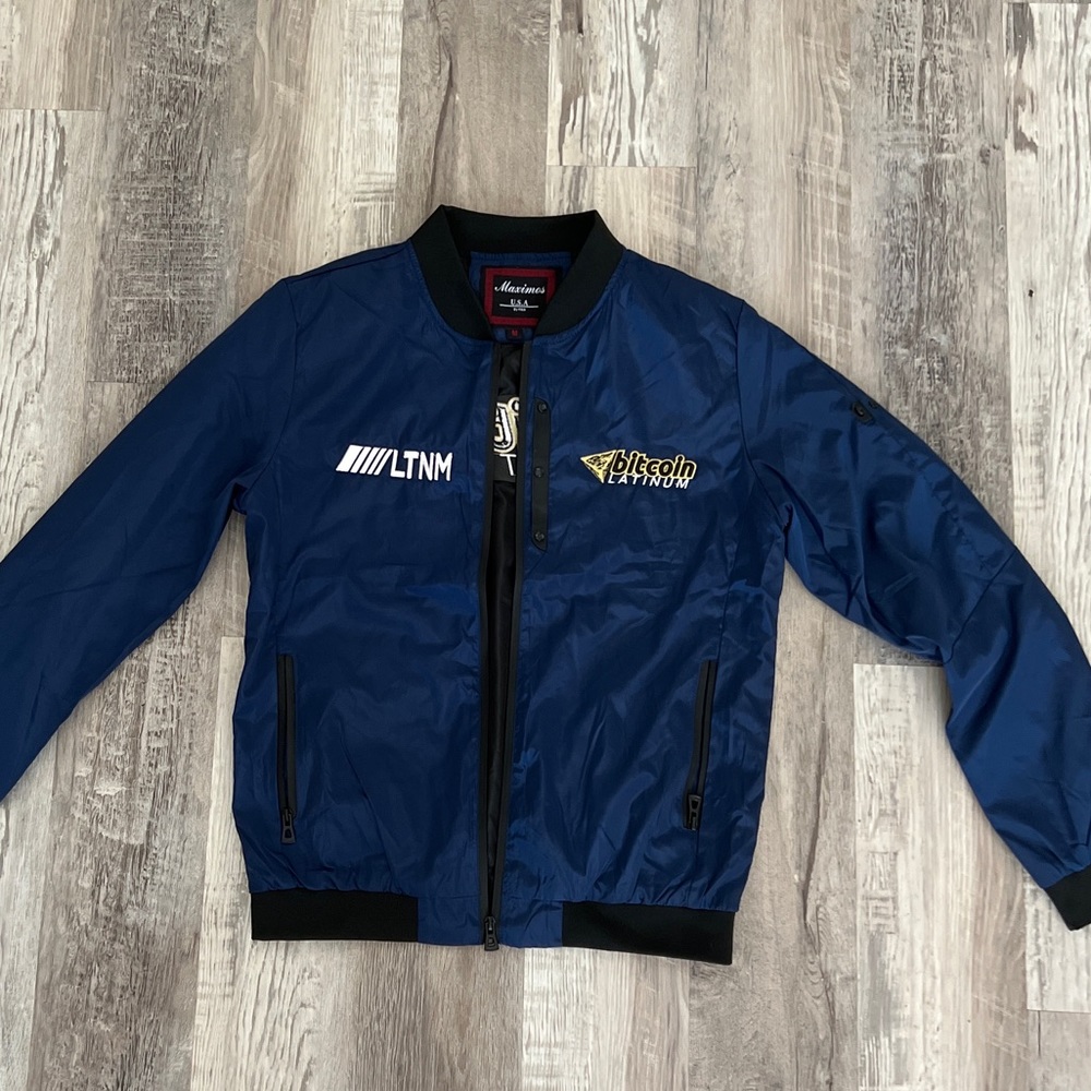 SIZE M | MENS | Maximos Bitcoin Latinum Bomber Jacket | Blue